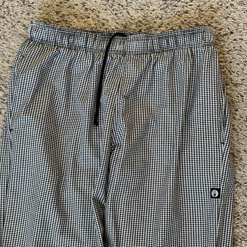 Chefworks Chef Pants Xl Black White Check Elastic Waist Drawstring Kitchen View 5